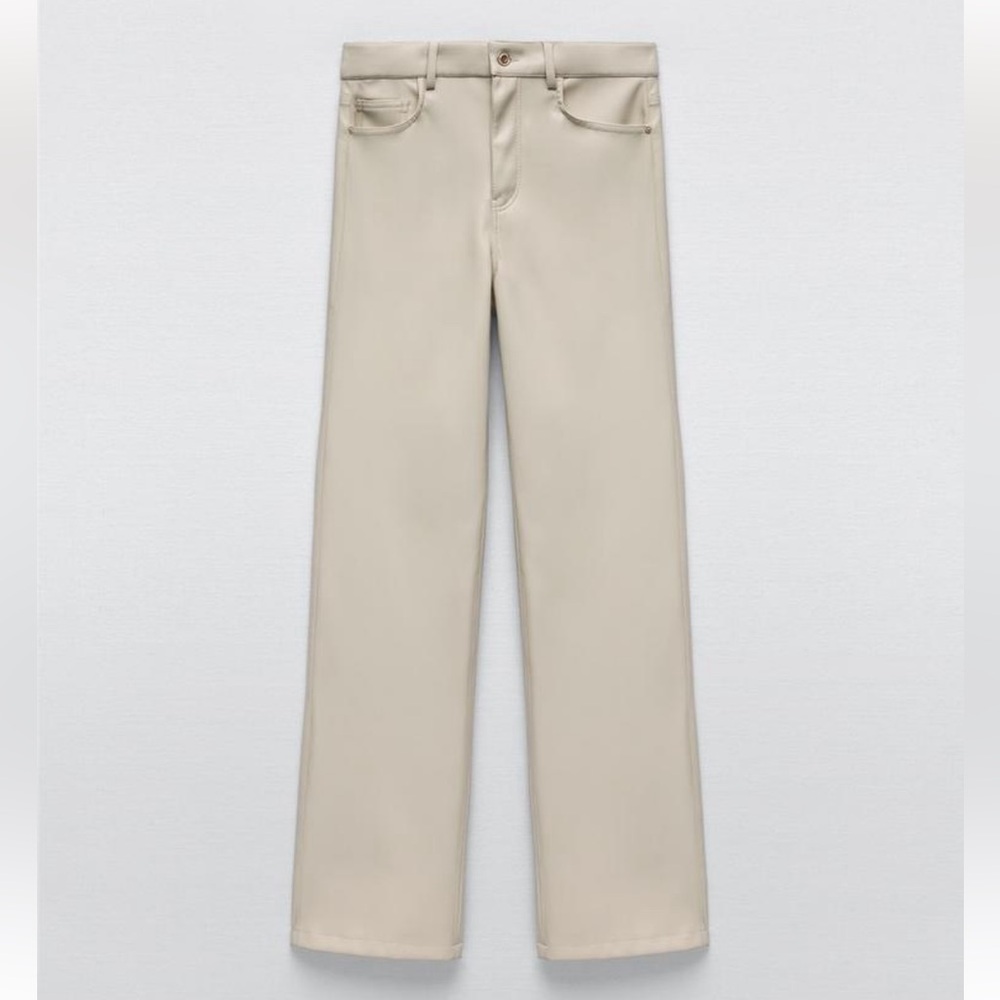 NWT Zara Straight Leg Faux Leather Pants Ecru / Cream / Beige